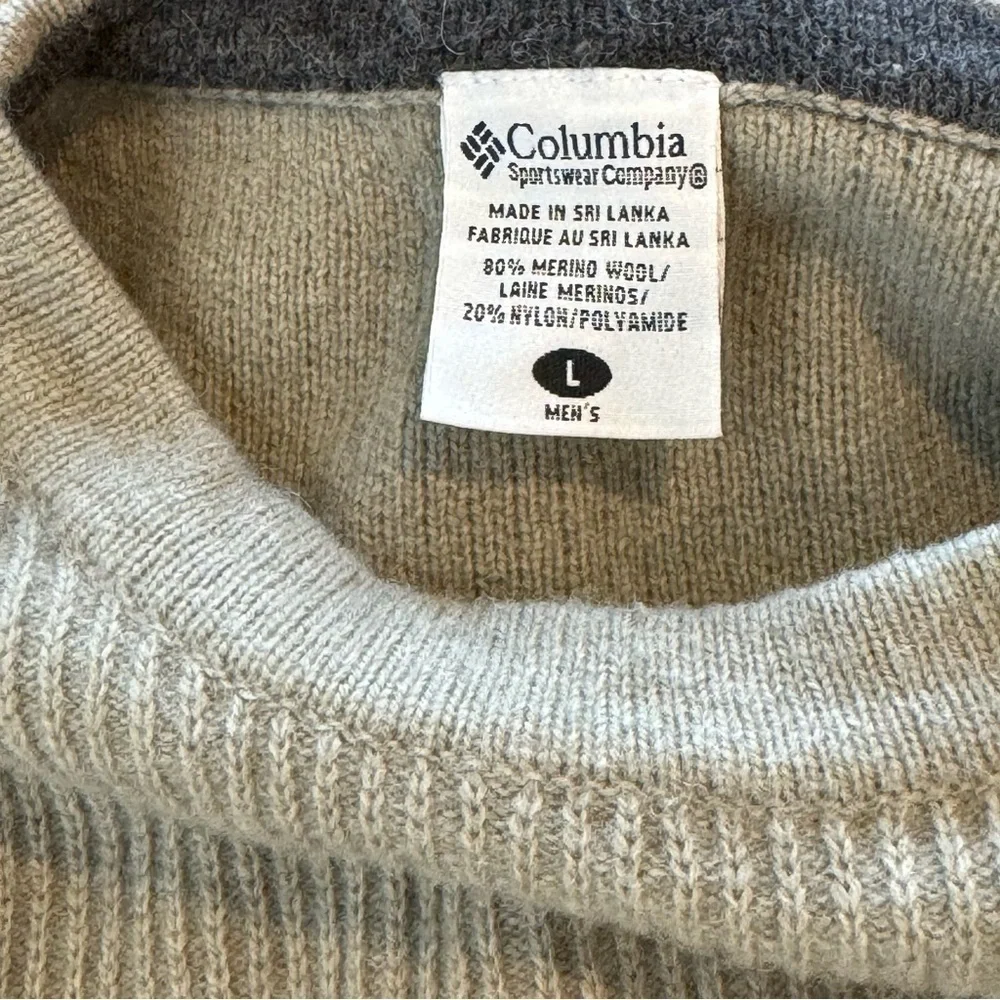 Vintage Columbia wool sweater crewneck ribbing greenish grey rustic L